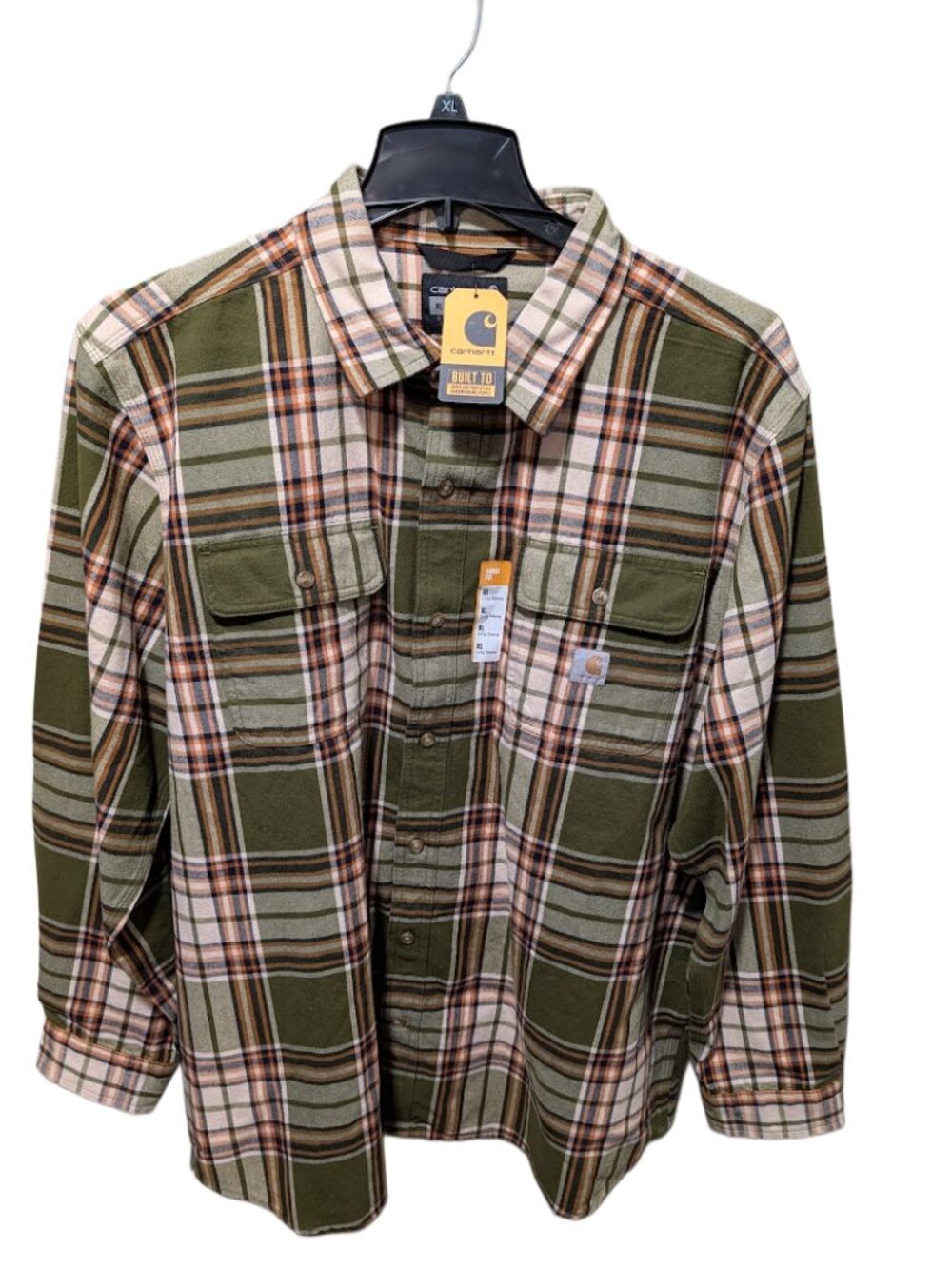 Carhartt Men's Heavyweight Plaid Flannel Shirt Dark Bronzed Green (XL)